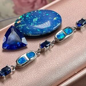 7ct Opal & Sapphire Tennis Bracelet. Silver 925